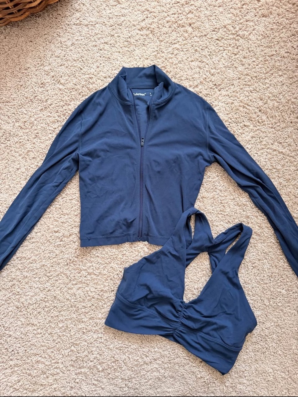 TNA Navy Active Zip Jacket with Matching Sports Bra